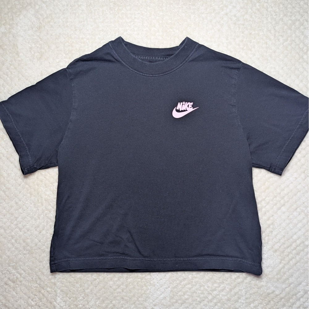 Nike Graphic T Shirt girls Medium Black Move Your Sole Logo Loose Fit Cotton Tee